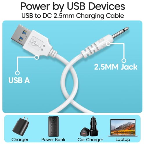 Image of Sounce 2.5mm Jack USB to DC Charging Cable For Headphone | 2.5mm to USB Power Cord for Toys, Beauty Devices, Massagers & More | 80cm Durable Charging Cable (White)