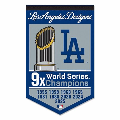 WinCraft Los Angeles Dodgers 9x World Champions Banner Pennant 15x24