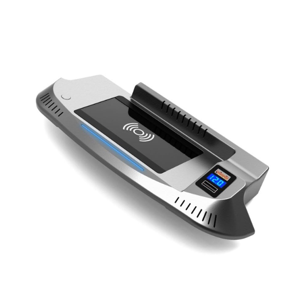 Para Ford Mustang 2015-2020 Cargador Inalámbrico Coche 15W Carga Rápida Soporte Plata Qi Teléfono Móvil Base de Carga Compatible con iPhone Samsung