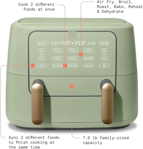 Friggitrice ad aria con touchscreen, doppio cestello antiaderente, include libro di cucina per una cucina sana