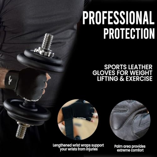 Image of Mayor Force Leather Gym Gloves, Weight Lifting Gloves with Wrist Support, Gym & Fitness Gloves (Black, Free Size)