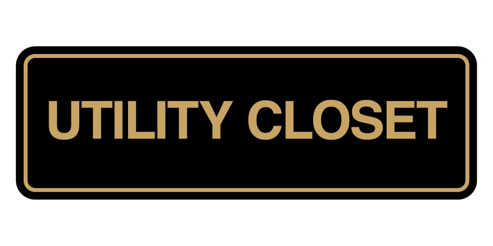 Signs ByLITA Standard Utility Closet Wall or Door Sign | Easy Installation | Office & Home Sign (Black Gold) - Medium