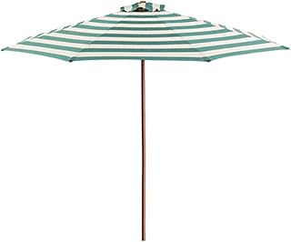 HZH Pátio listrado de 2,7 m (8,8 pés), guarda-chuva externo guarda-chuva de mesa de mercado, poste de madeira maciça, 8 costelas, persiana externa para jardim, gramado, deck, quintal e piscina