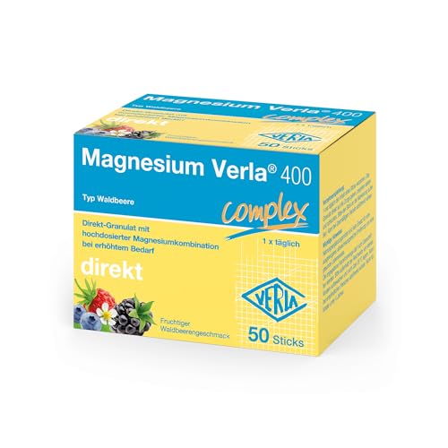 Magnesium Verla 400 direkt Waldbeere Hochdosiertes Magnesiumcitrat & Magnesiumoxid als praktische Direkt-Sticks bei erhöhtem Magnesiumbedarf 400 mg pro Stick Einnahme nur 1x täglich 50 St