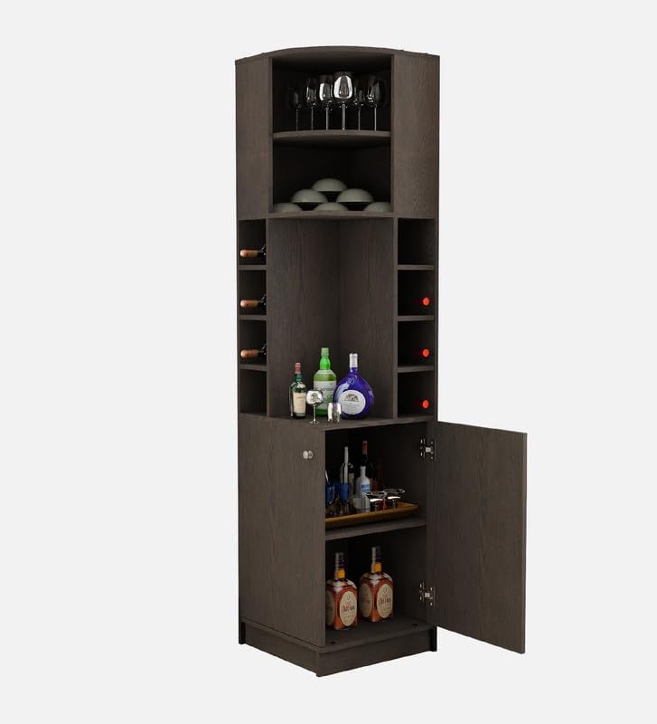 Image of Burgh Bar Unit for Home | Engineered Wood Bar Cabinet | Dark Wenge Finish | Elegant Storage Design | Sturdy & Space-Saving | Easy Knock-Down Assembly