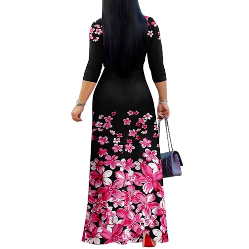 Image of FANDEE Plus Size Maxi Dress for Women Casual Summer Sundress V-Neck 3 /4 Sleeve