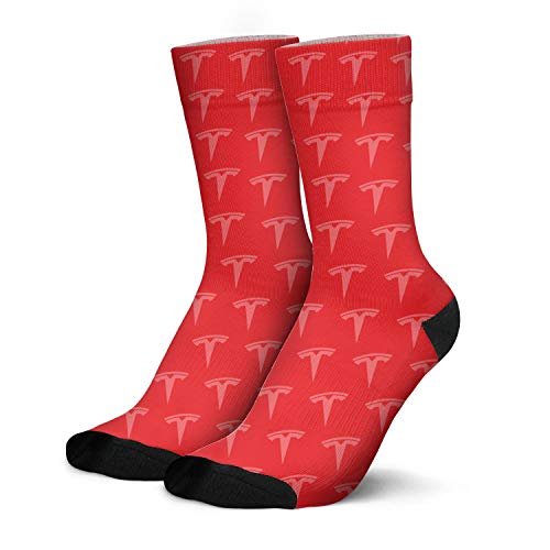 Men s Sports Tube Socks Tesla-red-White-Original-logo-Tile-background- Crew Socks Warm Boot Socks