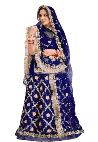 Image of Heavy Embroidery Work Semi Stitched Shimmer Silk Designer Rajputi Poshak For Women Rajasthani Lehenga Choli