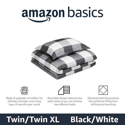 Image of Amazon Basics Lightweight Microfiber Comforter Set, 2-Piece, Twin /Twin XL, Black /White Checkerboard