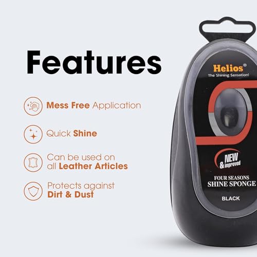 Image of Helios Shoe Shine Sponge for Leather Shoes | Instant Shine Sponge | Easy to Use Shoe Cleaner | Long Lasting Shine for Formal Shoes, Boots & Leather (Black, Pack of 5)