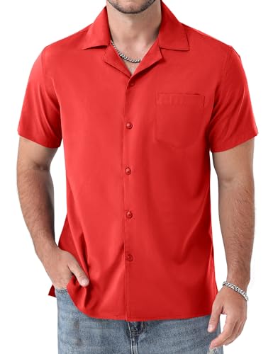 ZEROYAA Men's Regular Fit Short Sleeve Button Down Shirts Wrinkle Free Summer Lightweight Tops with Pocket
