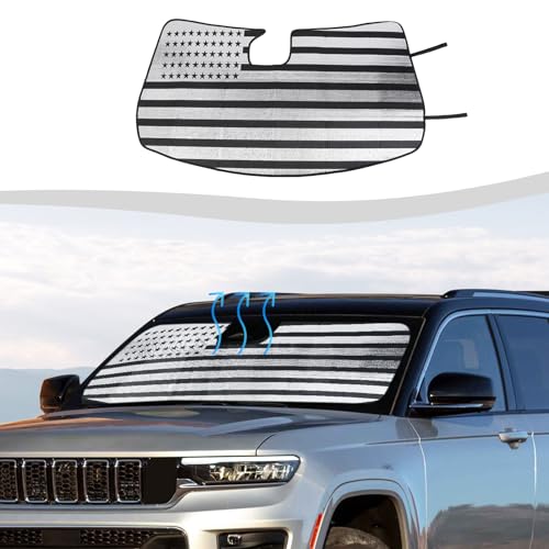 SQQP Windshield Sunshade Compatible with Jeep Grand Cherokee 2022-2024, US Flag Sun Shade Heat Shield Sun Visor Mat