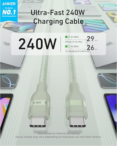 image for Anker Nano USB C Cable, 240W Flexible Multi-Color Braided Cord, Fast C