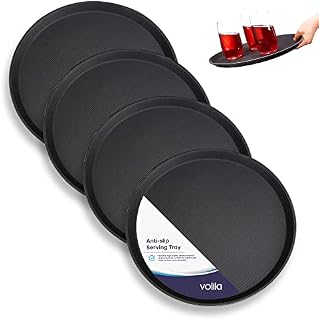 volila Non Slip Round Serving Tray, Anti Slip Tableware and Bar Serving Tray for Drinks, Home Kitchenware, Bars and Restaurants (Pack of 1 x 28cm Tray)