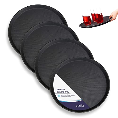 Plateau de Service Rond Antidérapant, Plateau de Cuisine et de Service - Ustensiles de Cuisine pour la Maison, Bars et Restaurants (Pack de 4 Plateaux 28cm)