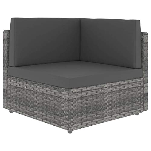 Sofá esquinero modular de ratán sintético resistente con cojines gris 2