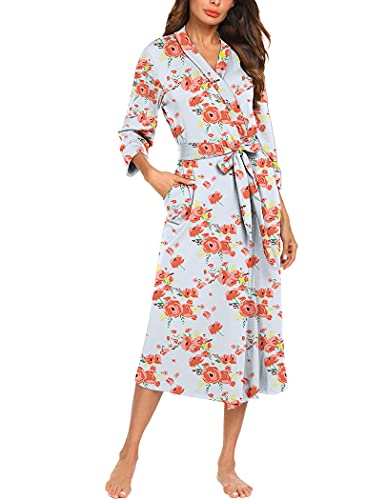 MAXMODA Women Flower Soft Robe Long Knit Bathrobe Soft Sleepwear(Poppy,S)