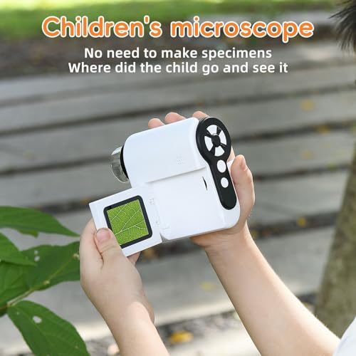 Image of LongReal 1000X Handheld Microscope for Kids with 2'' LCD Screen 6 Adjustable LED Lights Portable Microscope USB to PC