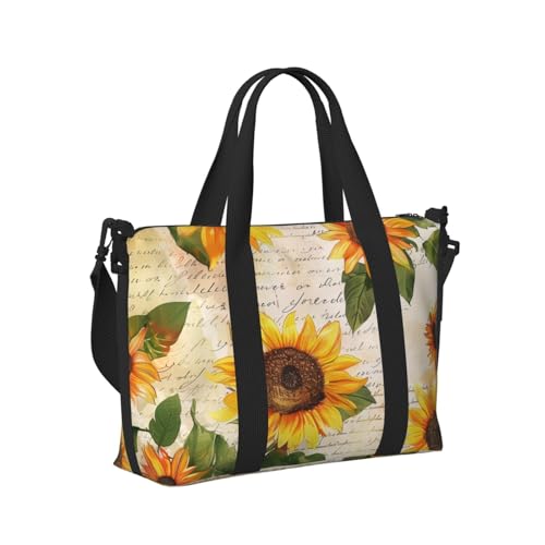 Travel Duffle Bag Flower Sunflower Newspaper Weekender Overnight Bags Luggage Bag for Women Men Waterproof Sports Gym Bag Hand Bag with Shoulder Strap3