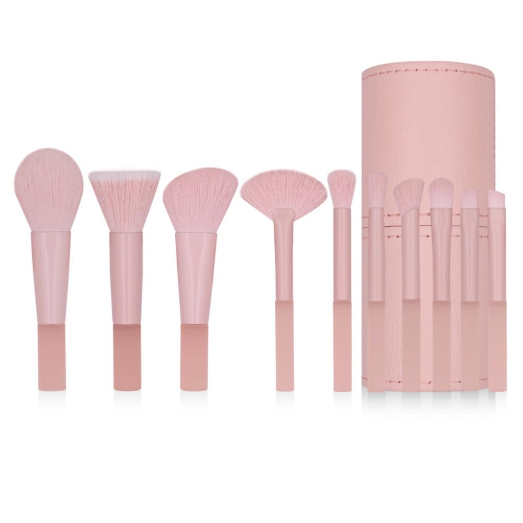 Set di 10 mini pennelli for trucco con manico in nebbia rosa portatili for capelli morbidi