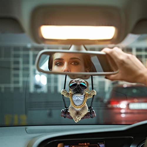 Schwingender Mops-Autobehang-Ornament,Haustier Hund Auto Rückspiegel Anhänger | Niedlicher Bulldoggen-Mops-Autoanhänger, cooler Hundeanhänger für Geburtstagsgeschenke, Wohnmobil-Dekoration Zorq