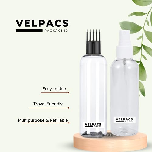 Image of Velpacs 200ml Empty Plastic Bottle for hair application (2 Mist Spray + 1 Applicator) Pack of 3 | Perfect For Rosemary Tea, Perfume, Rosewater, Travel Friendly