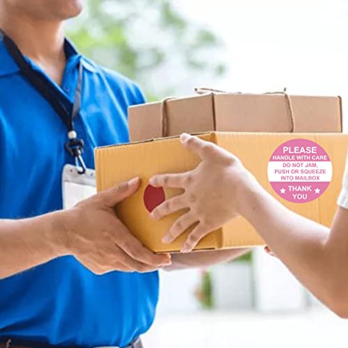 2 Inch Round Pink "Do Not Jam Push Or Squeeze Into Mailbox" Stickers-Handle With Care Shipping Labels 500Pcs Do Not Crush Bend Or Fold Stickers Fragile Warning Shipping Stickers For Mailbox Cartons #TOP2