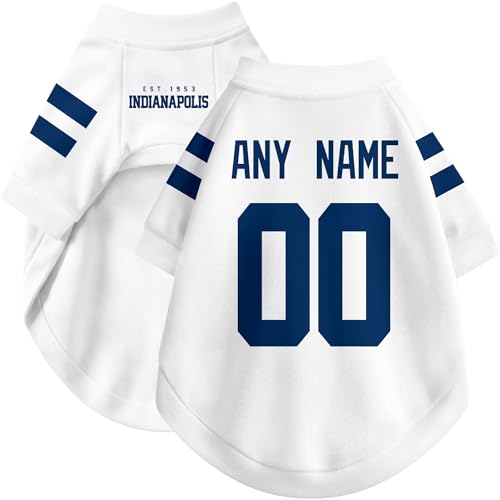Image of Indianapolis Dog Clothes Jersey Style Personalized Pet T Shirt with Custom Name Number for Small Medium Large Dogs