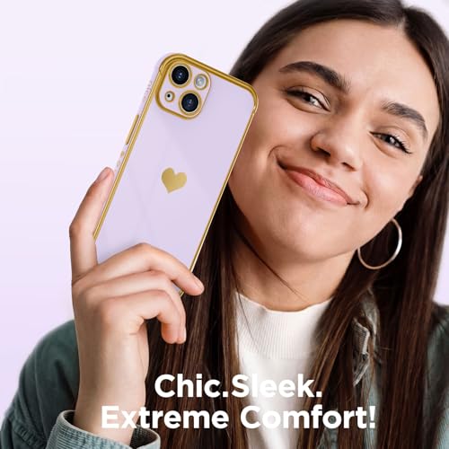 Compatible with iPhone 14 6.1", Phone Case Small Love Heart with Screen Protector, Luxury Plating Cute Phone Cases Soft TPU Pattern Print Design Shockproof Protection Cover for Women Girls, Purple — view 5