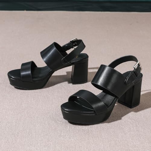 Amoji Women 3 Inch Block Heels Platform Strap Chunky Heeled Sandals 3282