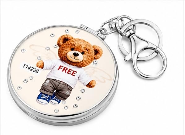 Double-Sided Compact Mirror Keychain with Rhinestone Accents | Teddy Bear Design, 180-Degree Flat Open, Dual Cosmetic Mirror, Pocket Mirror, For Handbag & Travel-picture-24