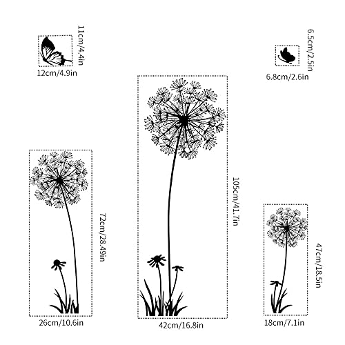 Romantic Dandelion Pvc Wall Paste, Self-Adhesive Removable Plant Landscape Painting, Wall Art Decoration (Black) #TOP2