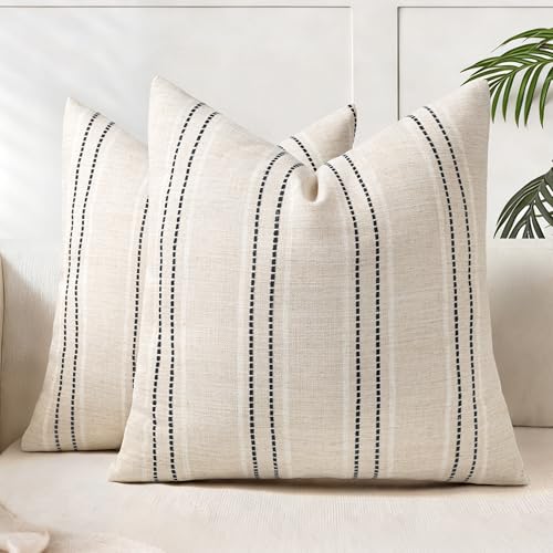 AELS 16x16 Decorative Farmhouse Linen Throw Pillow Covers, Boho Textured