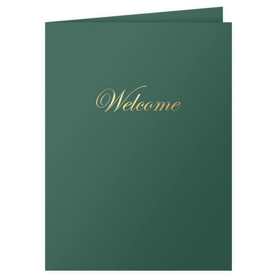 The Gallery Collection, 25 Count, Green, Welcome Pocket Folders, Gold Foil Stamped, for HR Professionals (9 x 12)