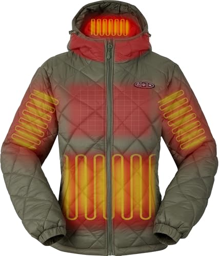 TRISTEAFF Women's Quilted Down Heated Jacket With Battery, Lightweight Smart Heating Coat with Hood For Winter Outdoor