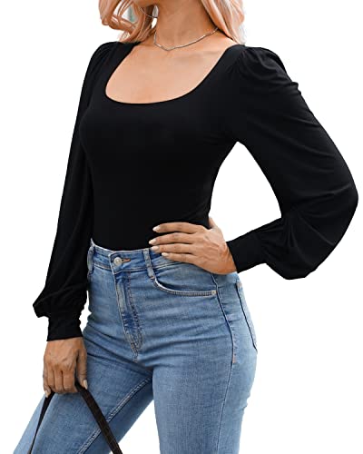 Image of Mangopop Women' Surplice Ruched Plunge Neck Deep-V Long Sleeve Bodysuit Jumpsuits