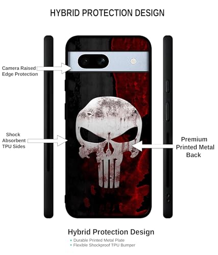 Image of Punisher Skull Design Premium 2D Printed Metal Back Case Cover for Google Pixel 7A 5G, Multicolour