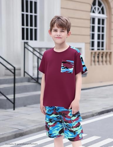 Image of mksodopy Boys Summer Outfit Set 2 Piece T Shirt and Camo Shorts Casual Clothes for Little Big Boys 5-16
