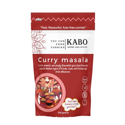 KABO Curry Masala 100g (3.52oz) – Authentic All-Purpose Simmer Sauce Blend Make restaurant curry in 20 minutes. No prep Meat, Veg, Paneer & Lentils Medium Heat Vegan Ziplock Pouch
