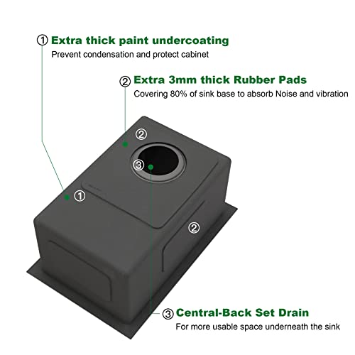 Sarlai 10 Black Bar Sink Undermount - 10x18 Inch Gunmetal Black Stainless 16 Guage Kitchen Bar Prep RV Sinks Deep Single Bowl One Basin