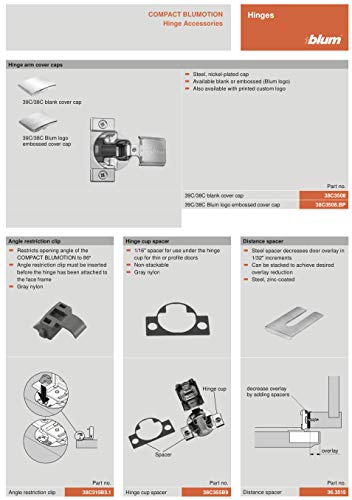 Blum 39C355B.24 Compact BLUMOTION 39C Hinge, Soft-Close, 110 Degree, 1-1/2 Overlay, Screw-on with Set of Screws (1) - Thumbnail 3