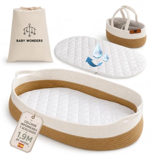 Baby Wonders® Cesta Cambiador Bebé – Cambiador para Bebé con Colchón Acolchado e Impermeable, Canasta con Cesta Organizadora para Pañales y Bolsa de Transporte