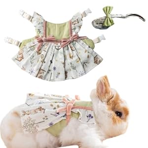 Rabbit Harness and Leash for Walking Escape Proof – Bunny Cotton Harness Outdoor Camping Hiking Training – Also Suit for Ferret Kittn Puppy Small Animals (Bow Skirt,Large)