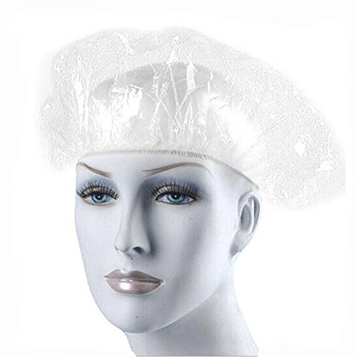 100PCS Clear Disposable Plastic Extra Large Elastic Bath Cap Waterproof Shower Retaining Cap Unisex Dustproof Hat for Adult Hotel Bath Shower