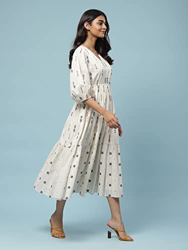 Image of Aarke Ritu Kumar Off White Yarn Dyed Tiered Long Dress