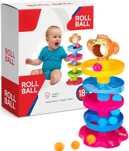 Image of PLUSPOINT Monkeyball Drop Toy for Babies & Toddlers - 5-Layer Tower with Swirling Ramps, 3 Rattle Balls, Multicolor Educational Development Toy Set for Early Learning
