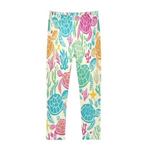 Toddler Girls Leggings Printed Yoga Pants Leggings Yellow Pink Turtles for Kids