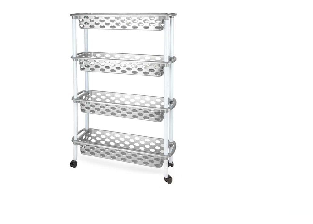 Chariot étroit 4 paniers DRW en PVC argenté 18,5x61x84,5 cm