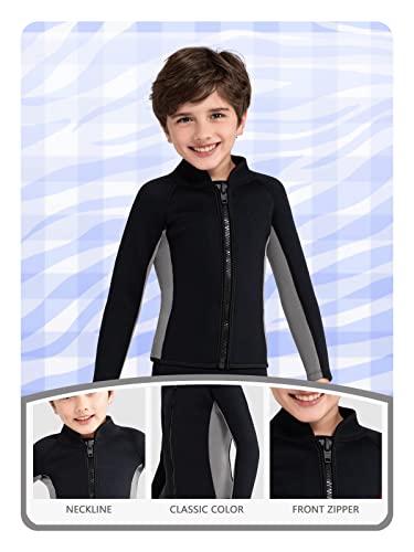 Camiseta de neopreno para niños, 3mm, manga larga, con cierre frontal, para deportes acuáticos miniatura 2