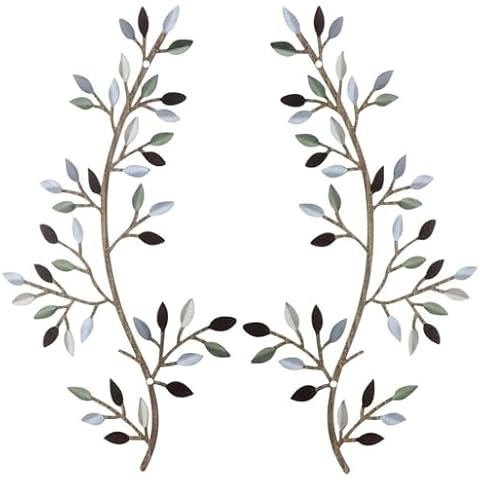 hobbyme 2 Pieces of Metal Minimalist Abstract Art Wall Decoration, Metal Leaf Wall Art Line Decoration, Leaf Home Decoration, Hanger, Kitchen, Bathroom, Living Room, Green Metal Cover